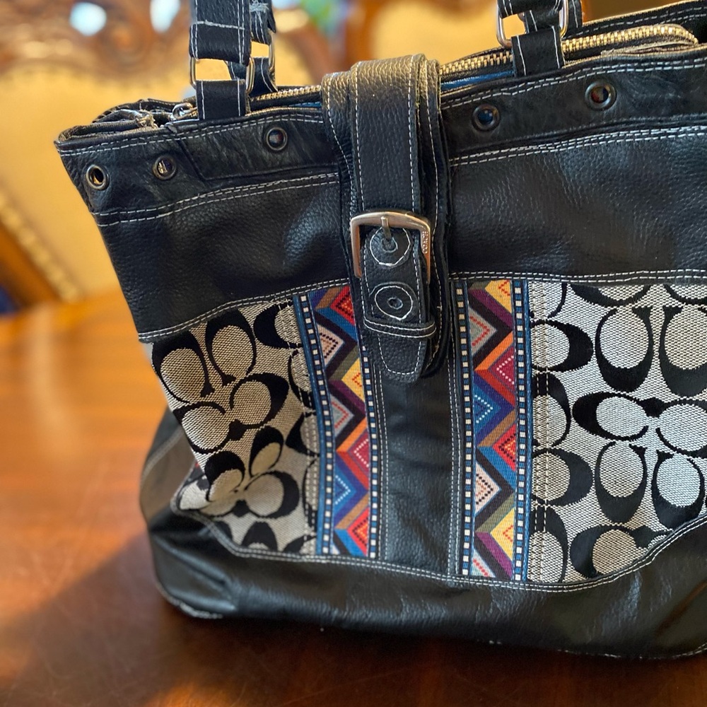 Upcycled Coach Satchel washed and leather added. - Picture 6 of 16